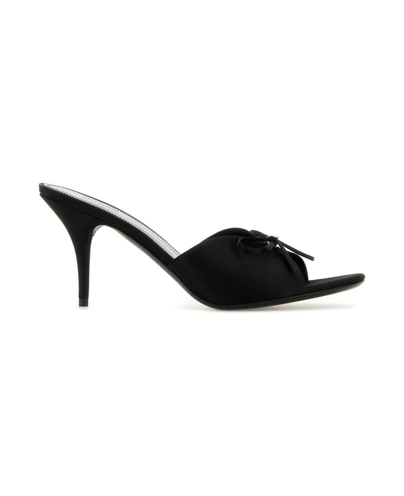 Black Satin Knife Bow Mules - 1