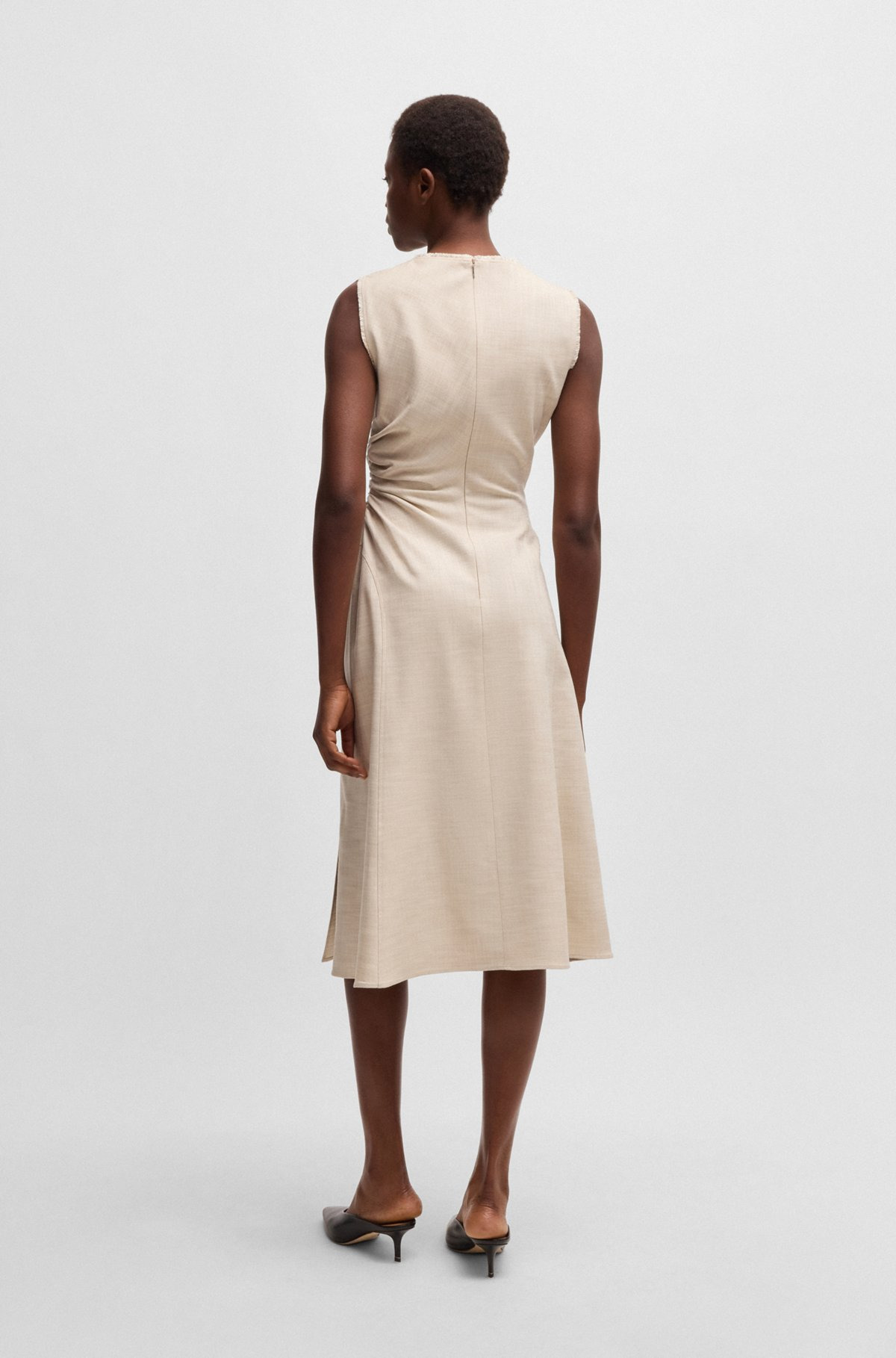 MELANGE DRESS WITH FRAYED AND GATHERED DETAILS - 4