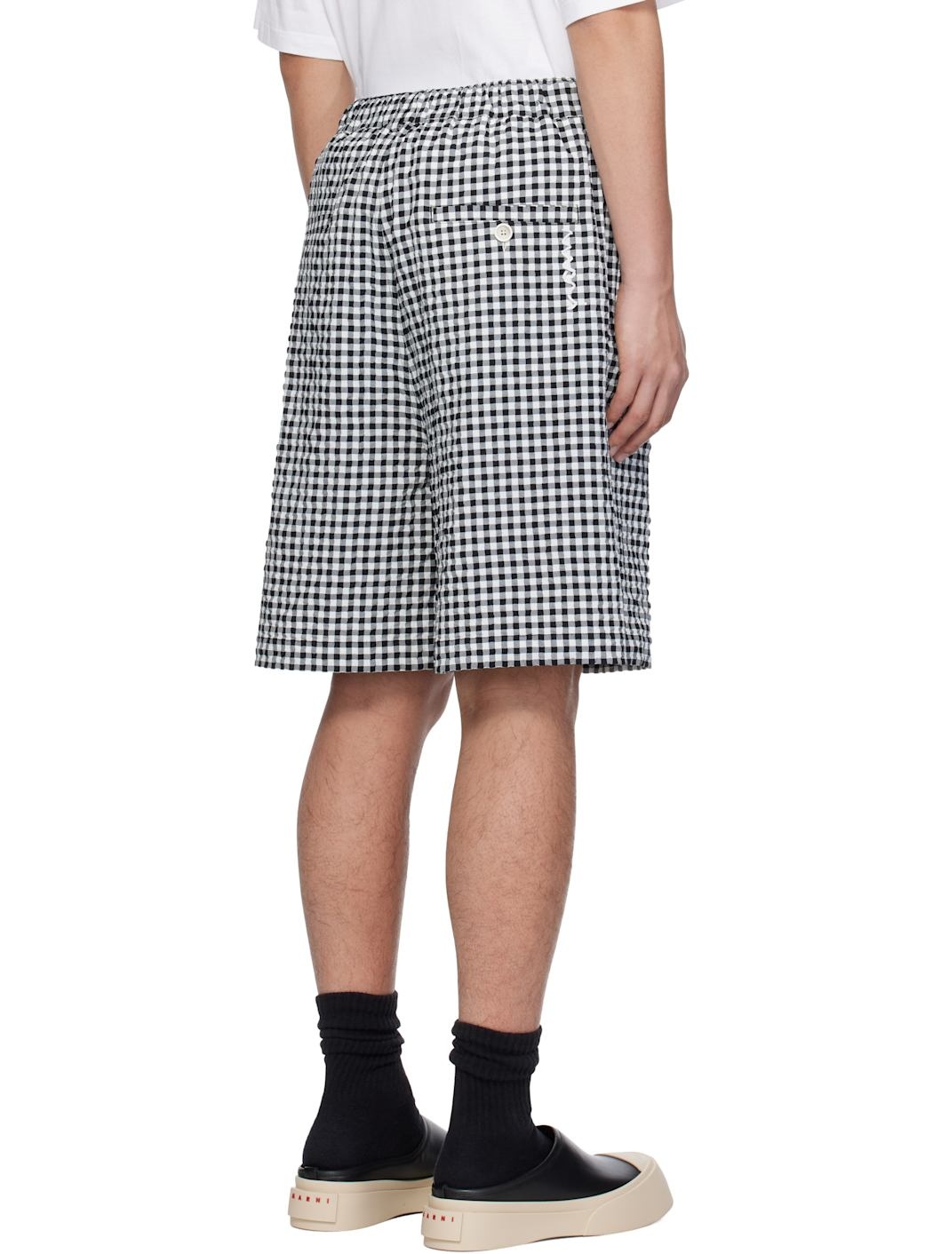 Black & White Gingham Seersucker Drawstring Shorts - 3