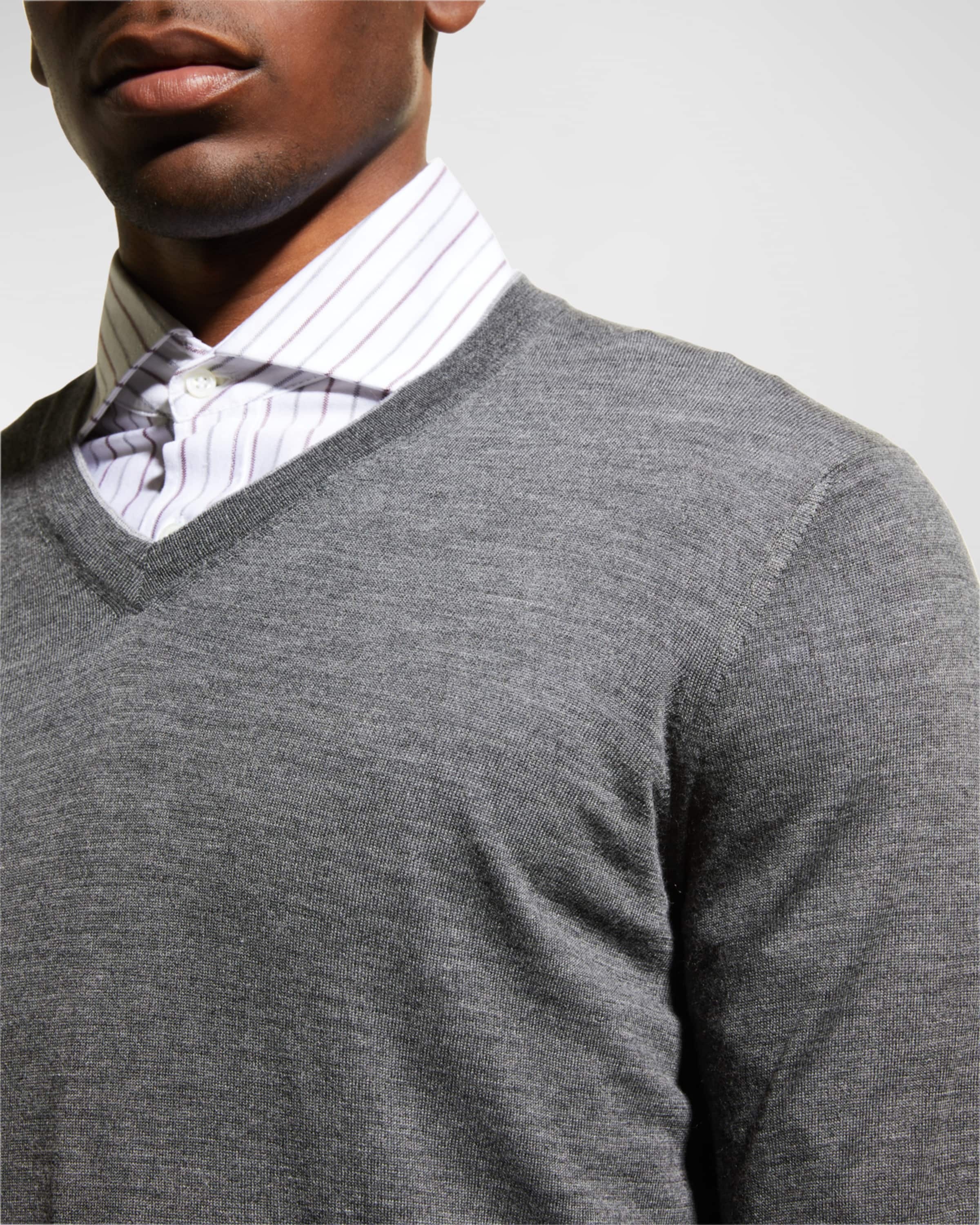 Fine-Gauge Tipped V-Neck Sweater - 6