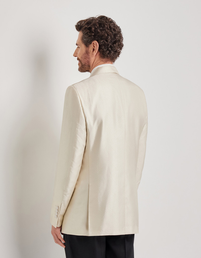 CHAMPAGNE SINGLE-BREASTED SILK REGULAR FIT TUXEDO JACKET 4