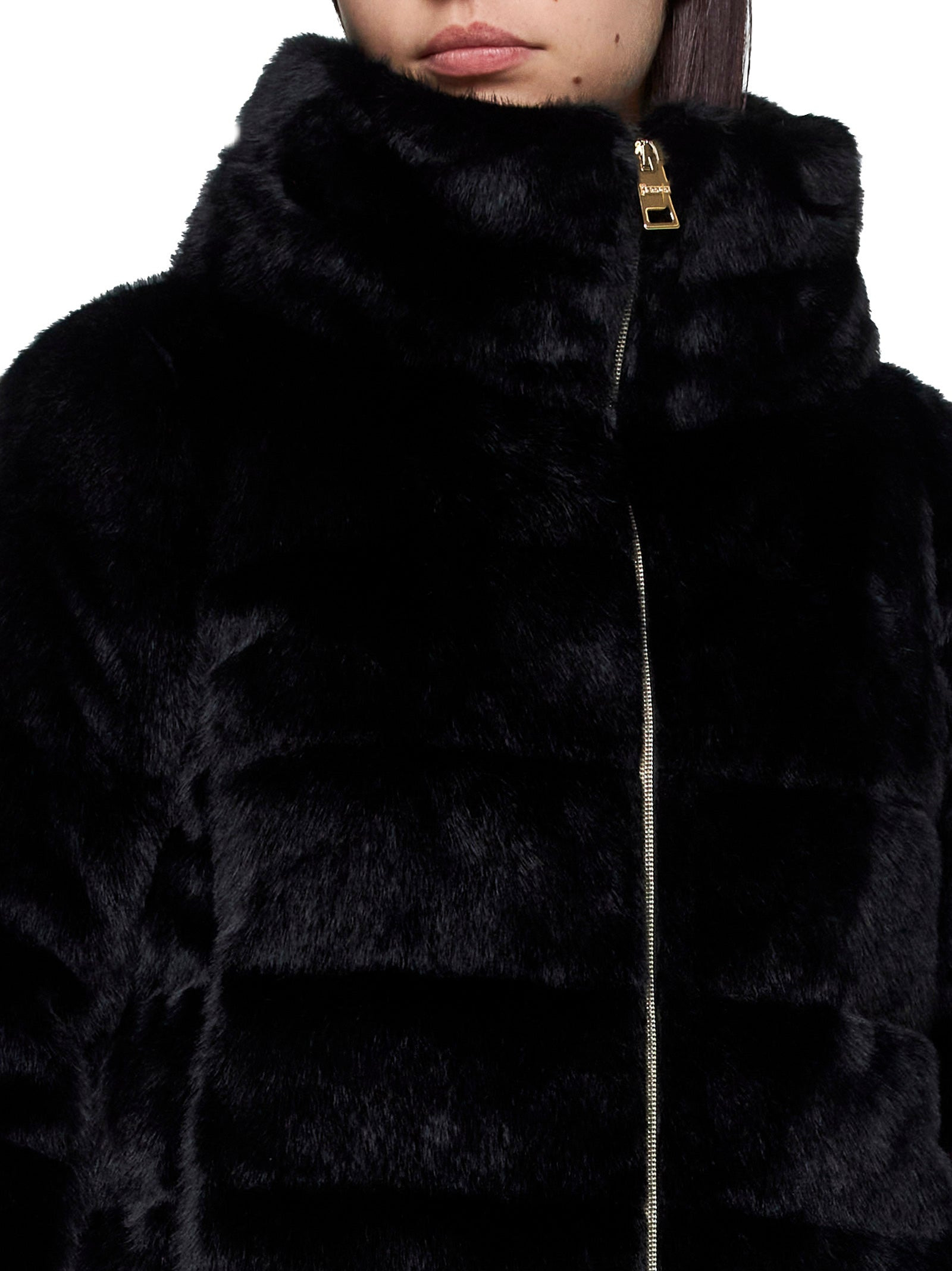 Quilted faux fur down jacket - 4