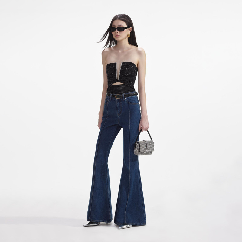 self-portrait Black Jersey Rhinestone Top outlook