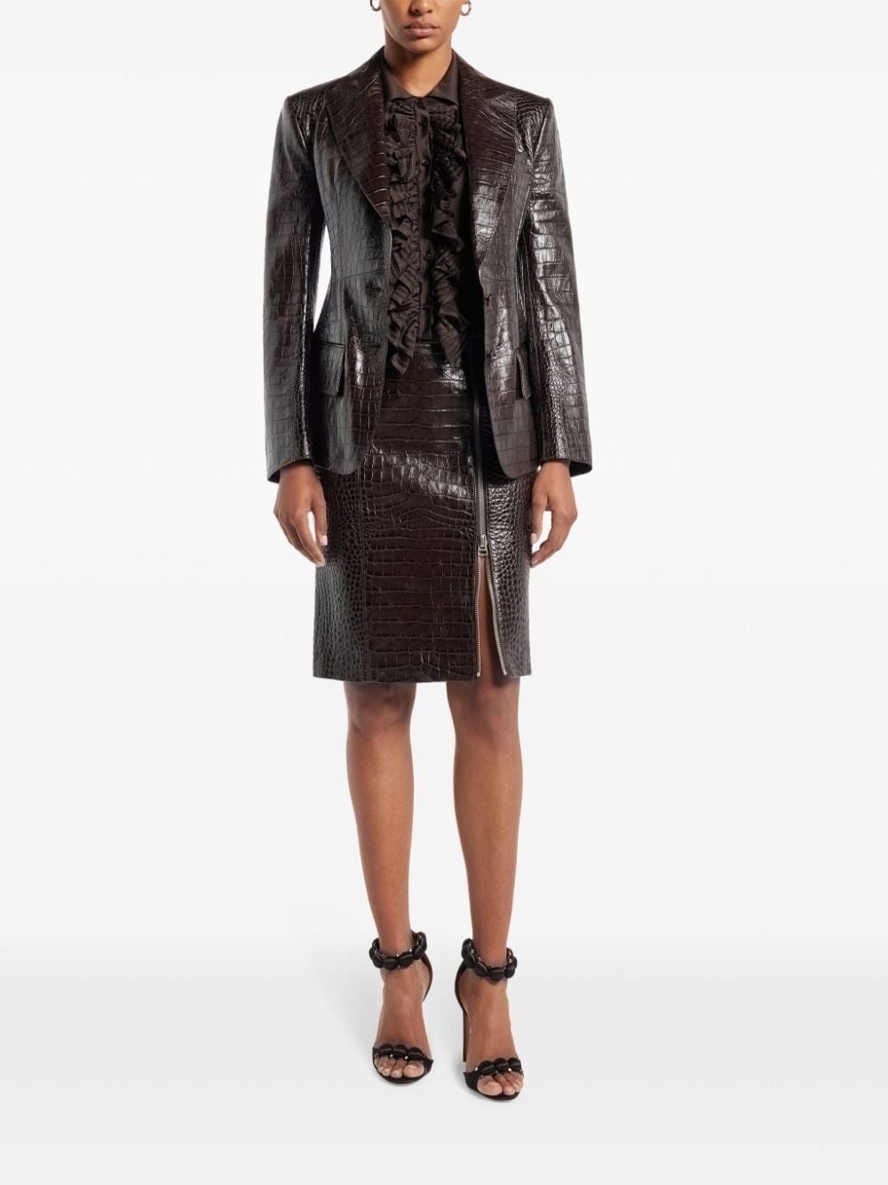 snakeskin-effect leather blazer - 2