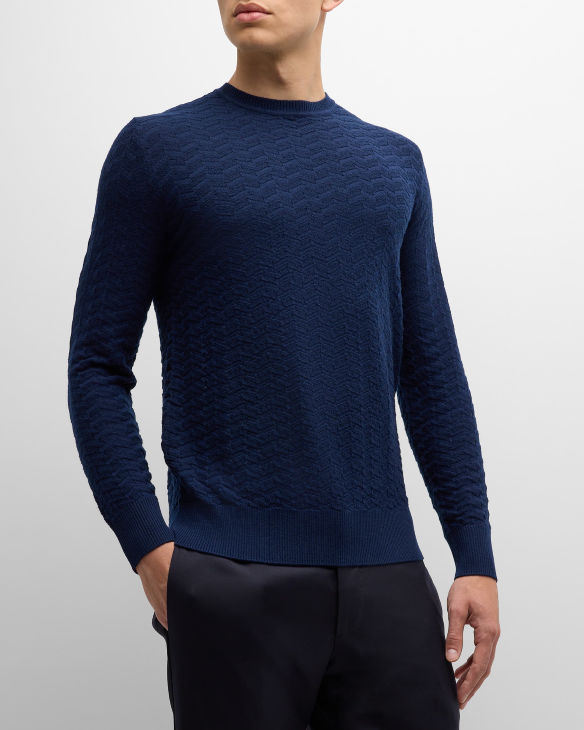 Men's Wool Geometric Knit Crewneck Sweater - 2