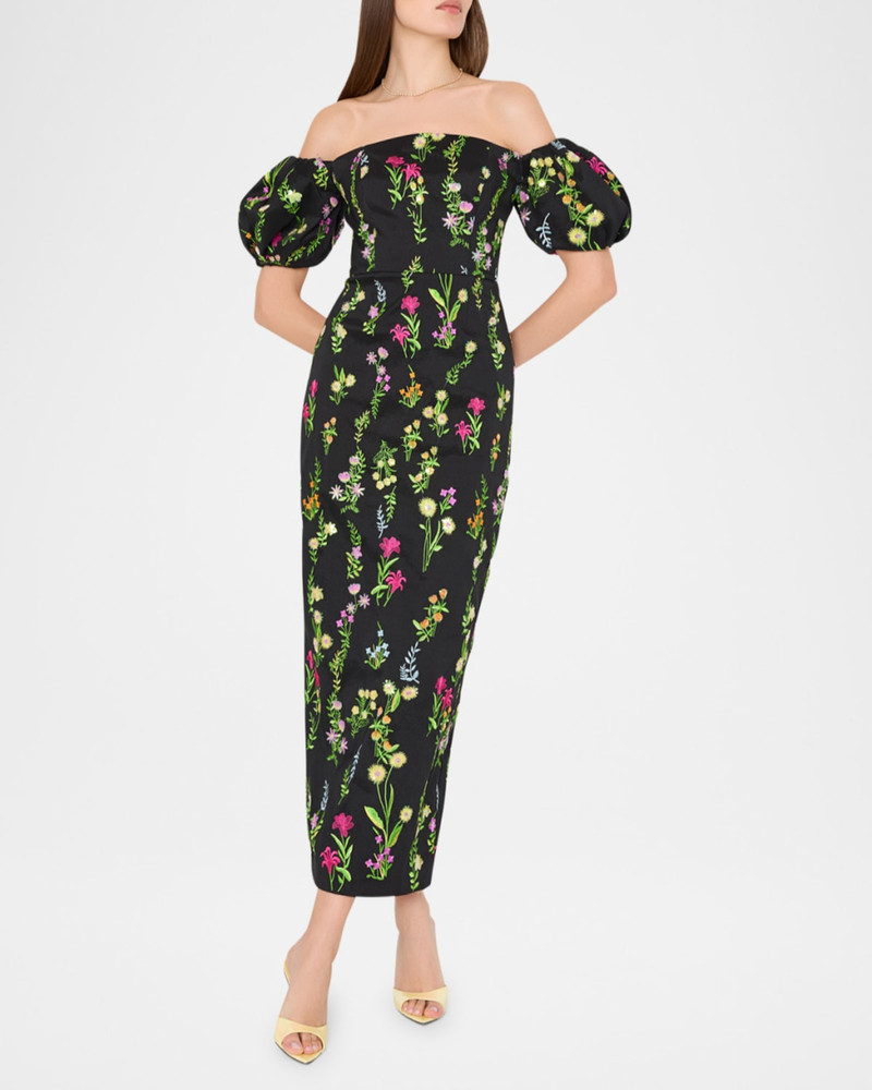 MILLY Nira Off-Shoulder Embroidered Midi Dress outlook