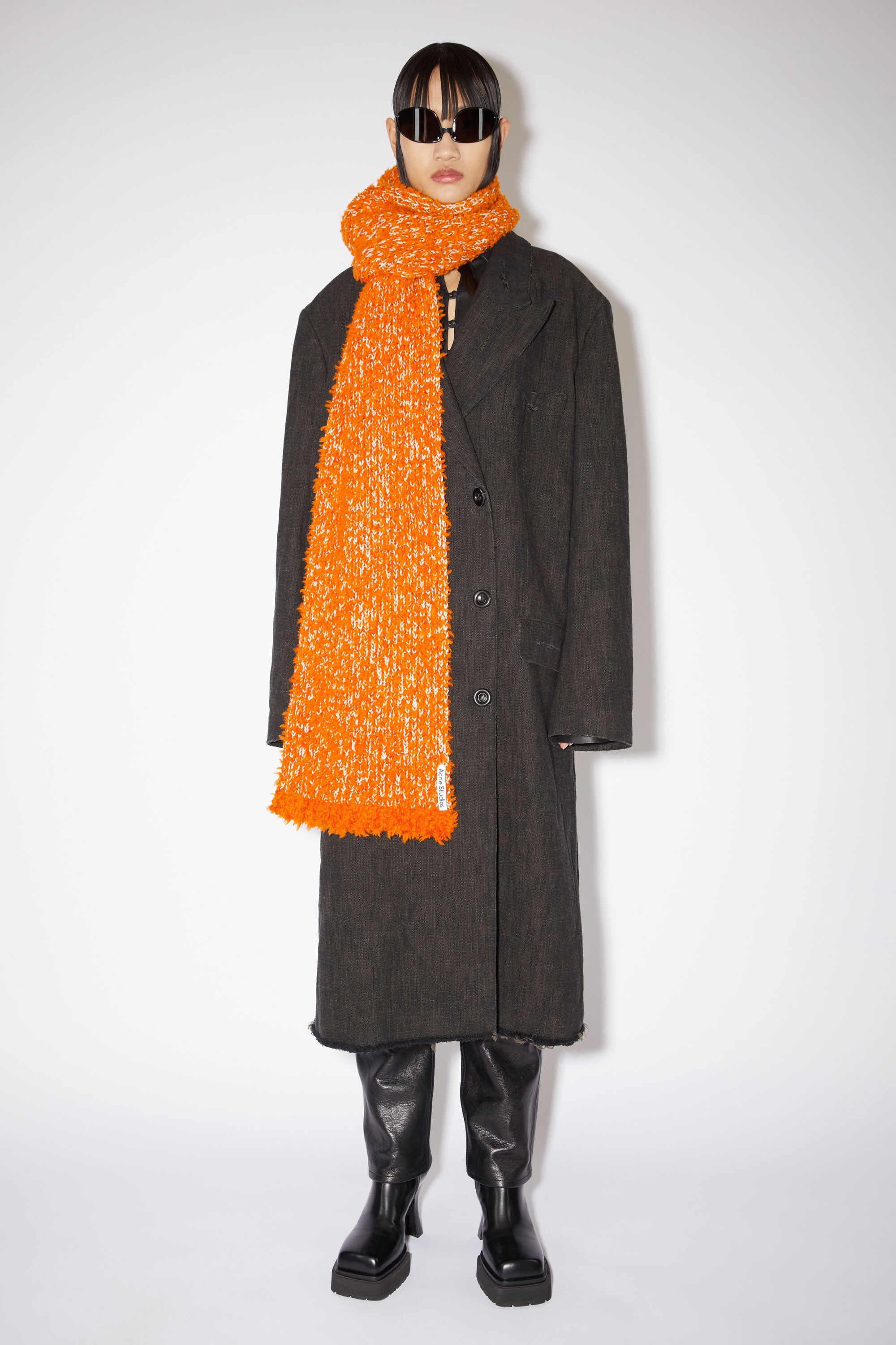 Tufted wool-blend scarf - Orange - 2