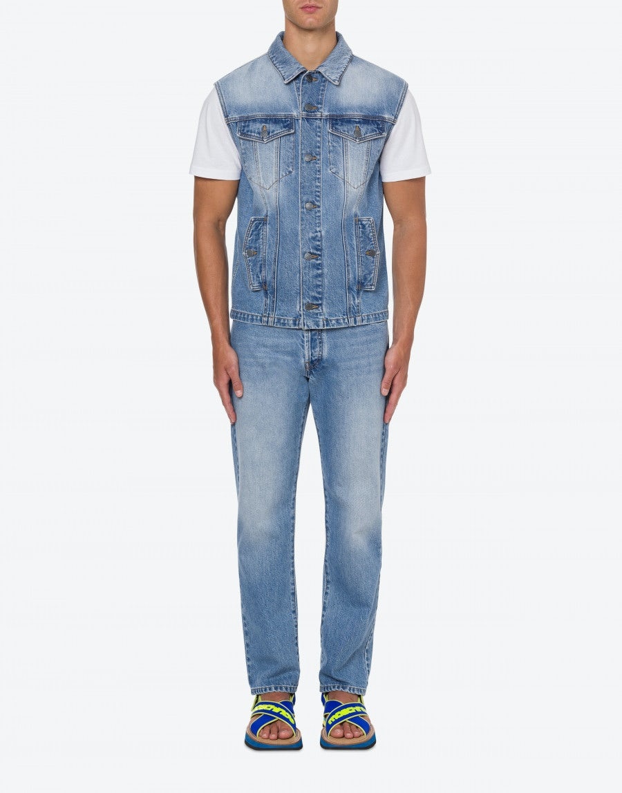 MOSCHINO SMILEY® EMBROIDERY BLUE DENIM VEST - 3