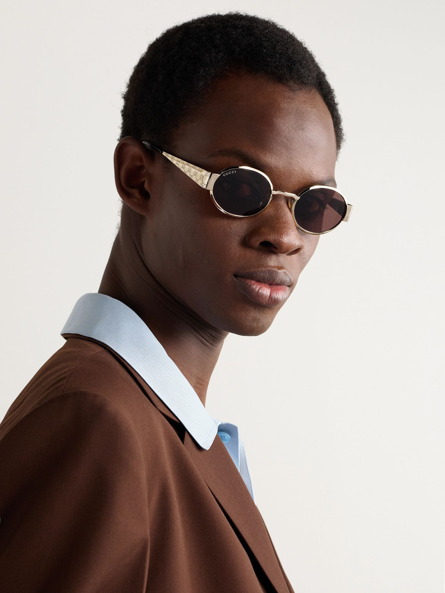 Guccissima Oval-Frame Logo-Print Gold-Tone Sunglasses Brown - 2