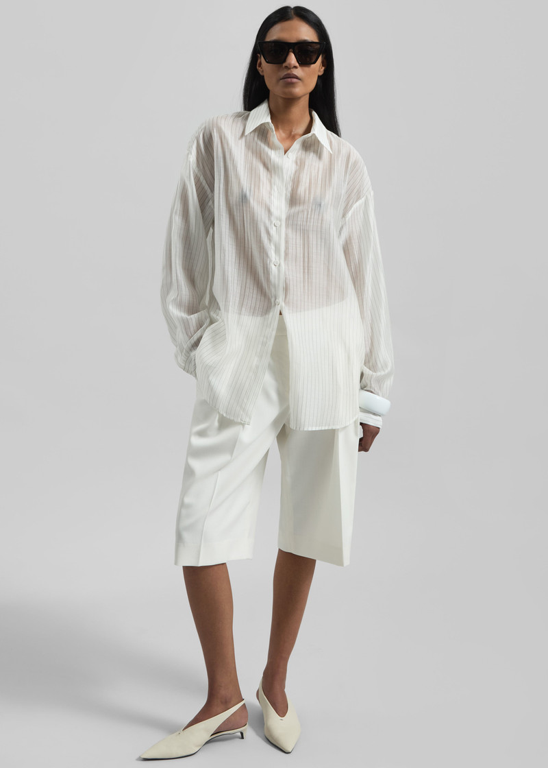 Kesin Open Back Shirt - White/Grey Stripe 6