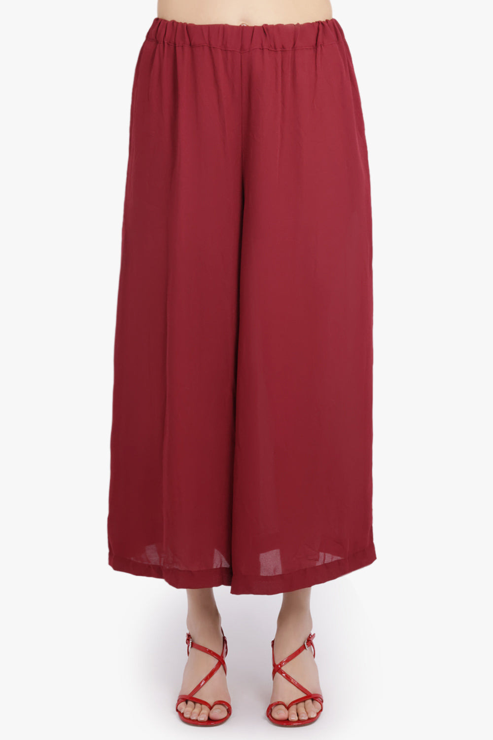 WIDE LEG SHEER CROP PANT | BURGUNDY - 3