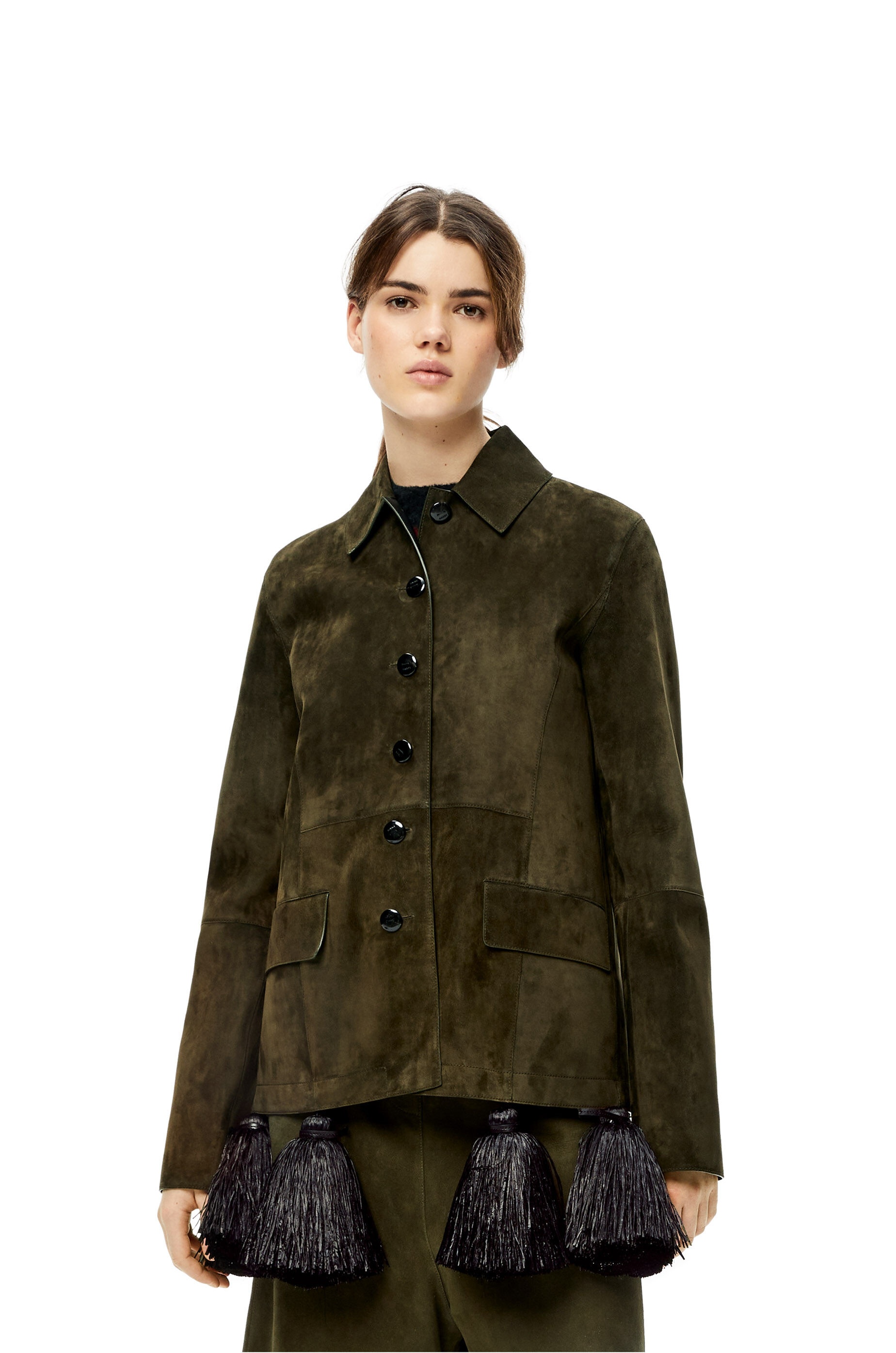 Pompom button jacket in suede - 3
