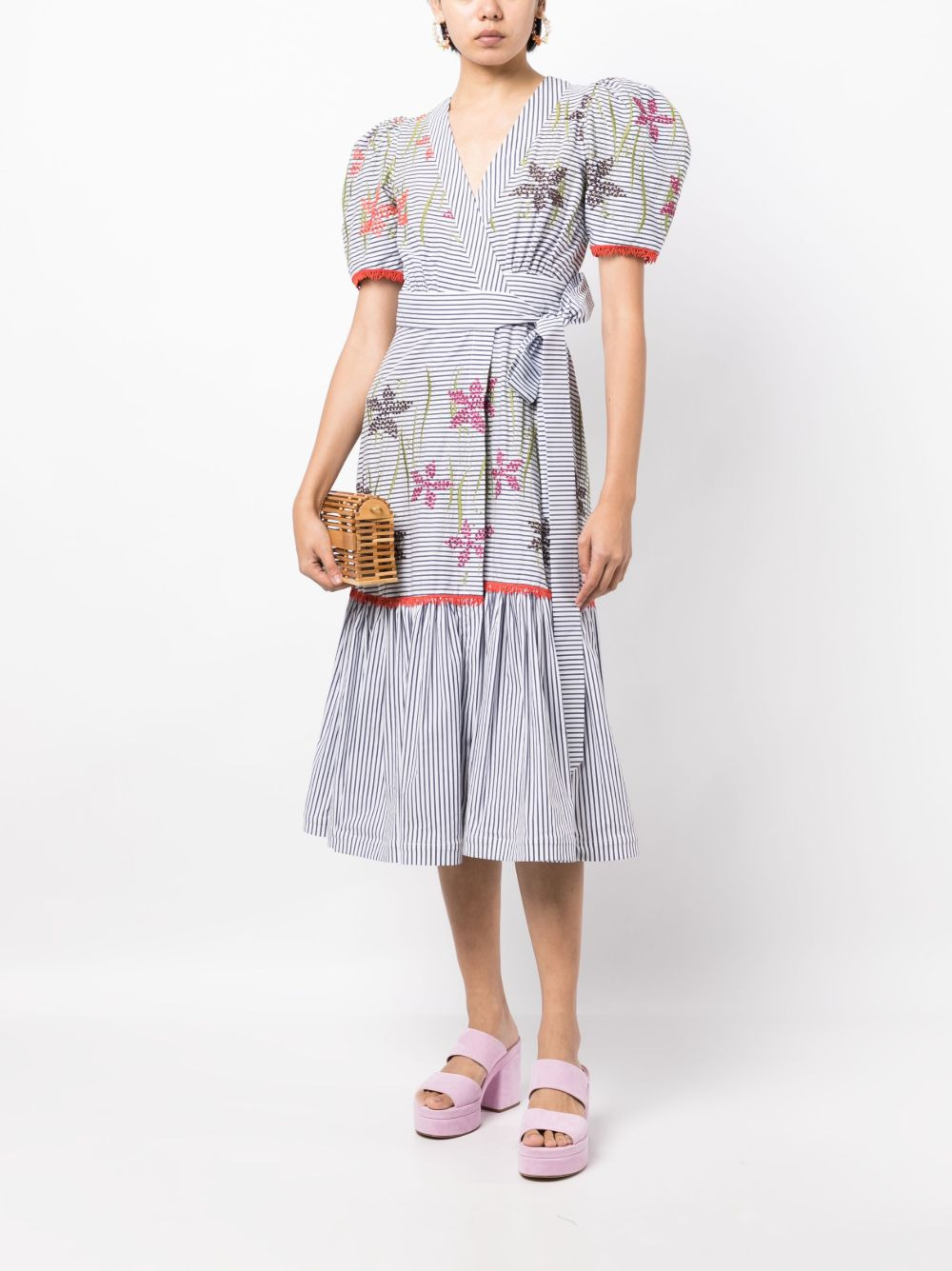 floral-embroidered striped midi dress - 2