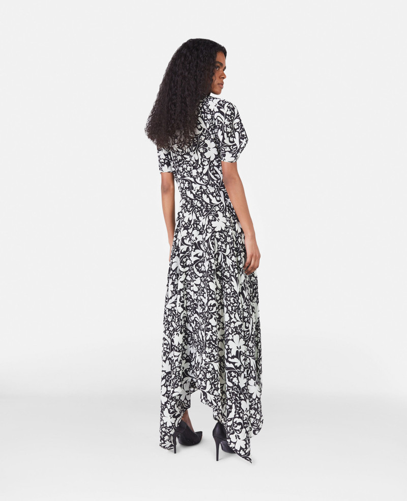 Forest Floral Print Silk Puff Sleeve Dress 3