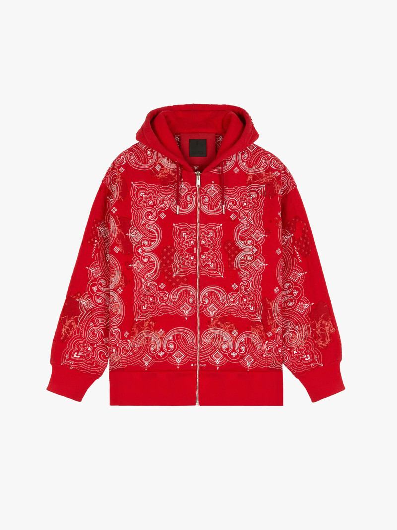 BANDANA PRINTED DESTROYED HOODIE 1