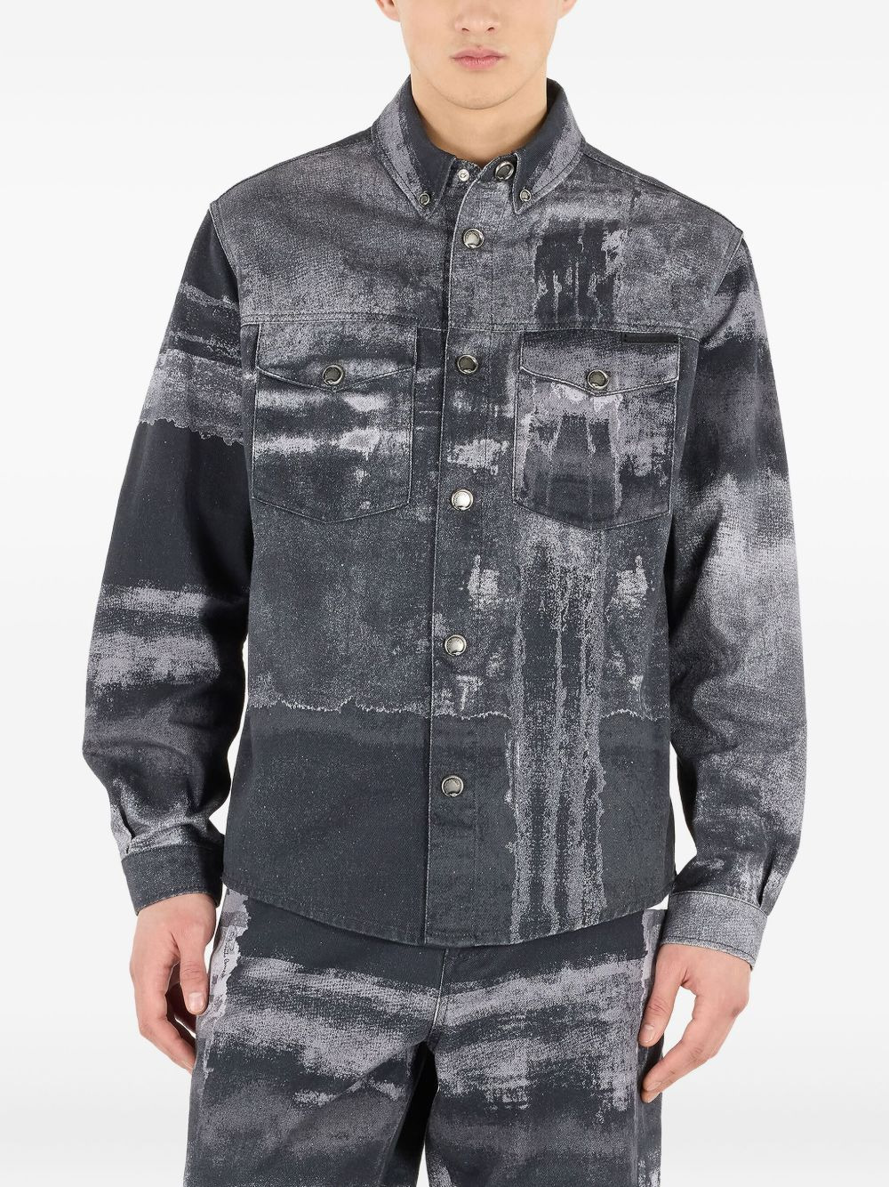 abstract-print denim shirt - 3