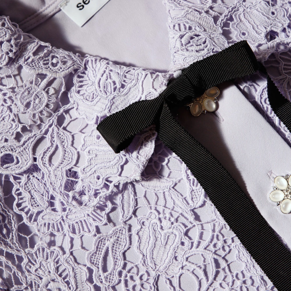 Lilac Guipure Jacket With Bow Detail - 4