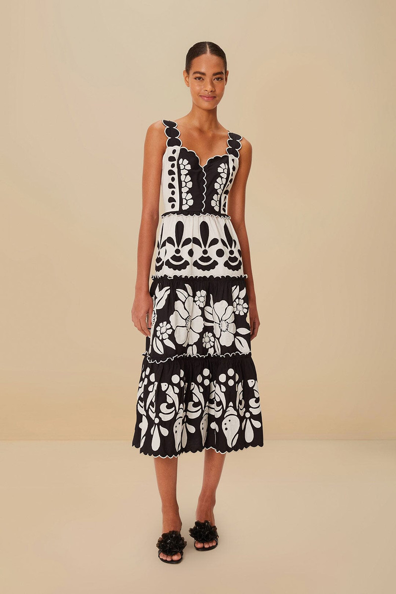 Black And White Summer Cutwork Organic Cotton Midi Dress 1