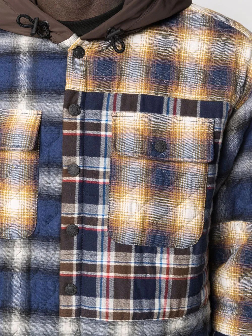 mixed-check hooded jacket - 5