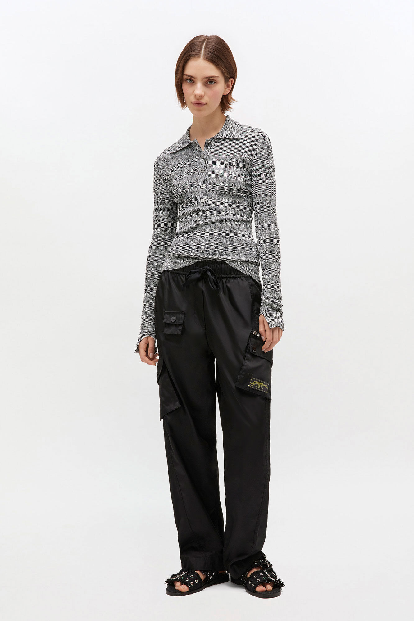 GREY STRIPED KNITTED POLO SHIRT - 3
