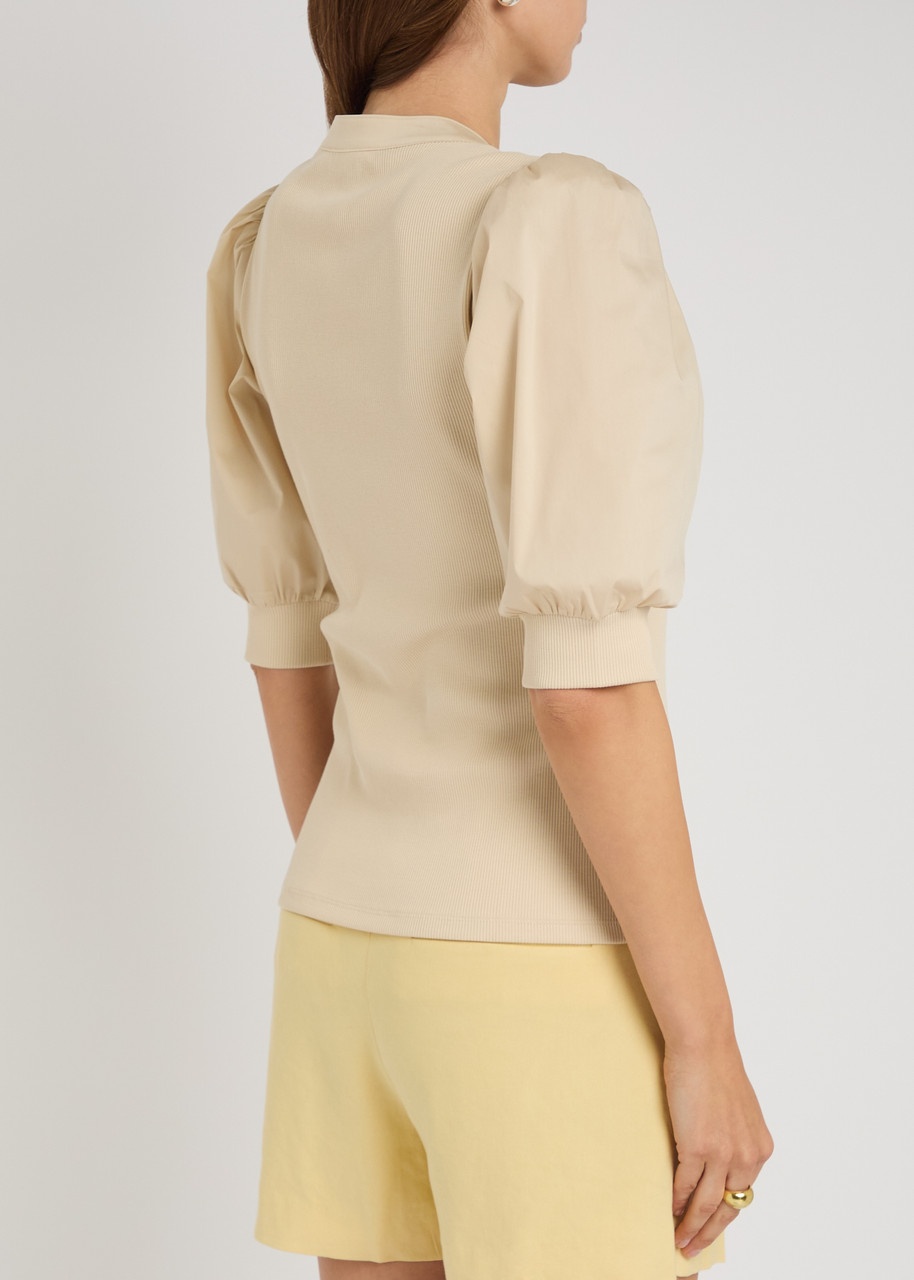 Veronica Beard Coralee Ribbed Stretch-cotton top - 3
