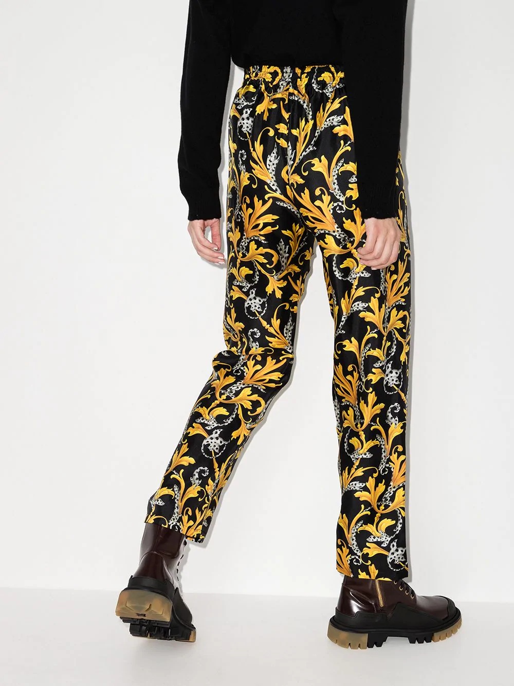 Baroco-print silk trousers - 3