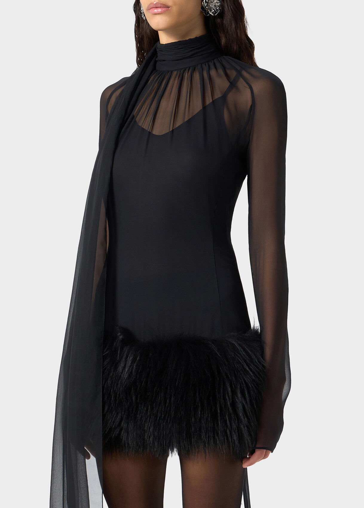SILK GEORGETTE DRESS WITH FUR - 4