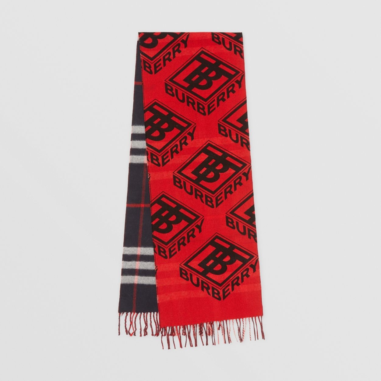 Reversible Check and Logo Graphic Cashmere Scarf - 1