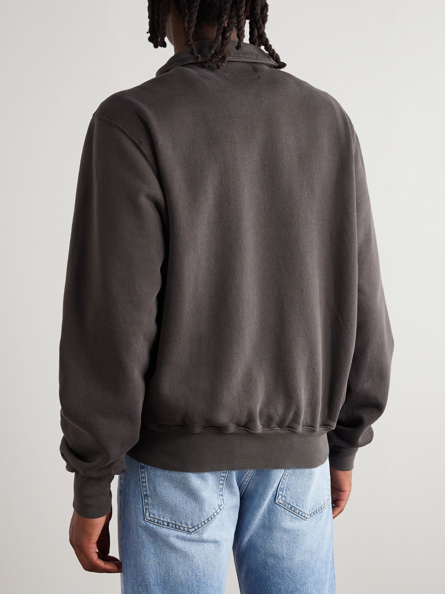 Yacht Garment-Dyed Cotton-Jersey Half-Zip Sweatshirt Gray - 3