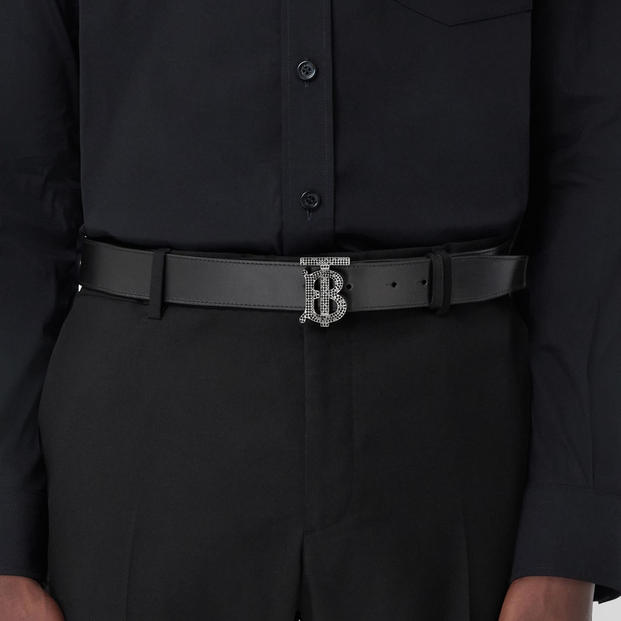 Crystal Monogram Motif Leather Belt - 2