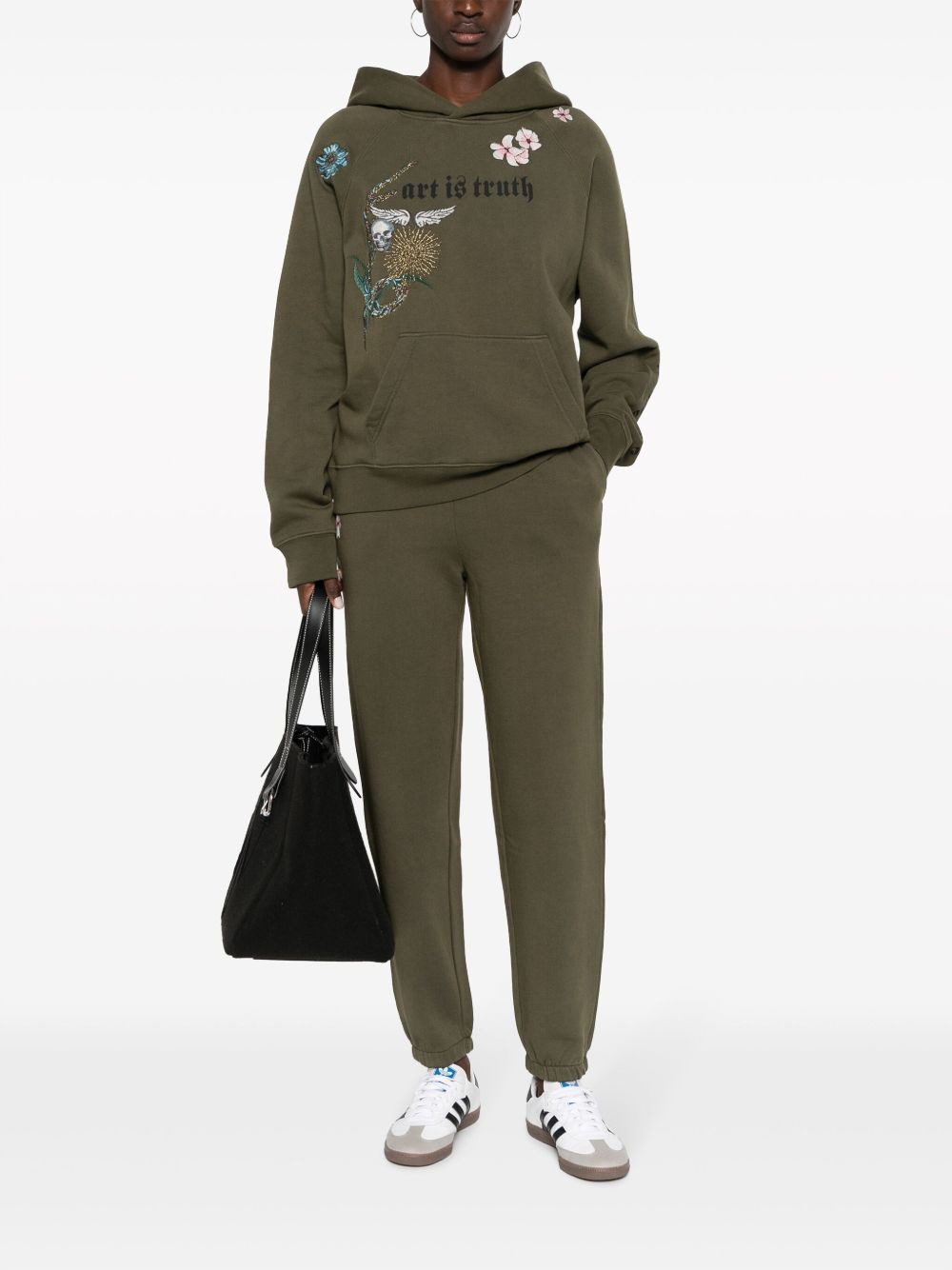 floral-embroidered jersey track pants - 2