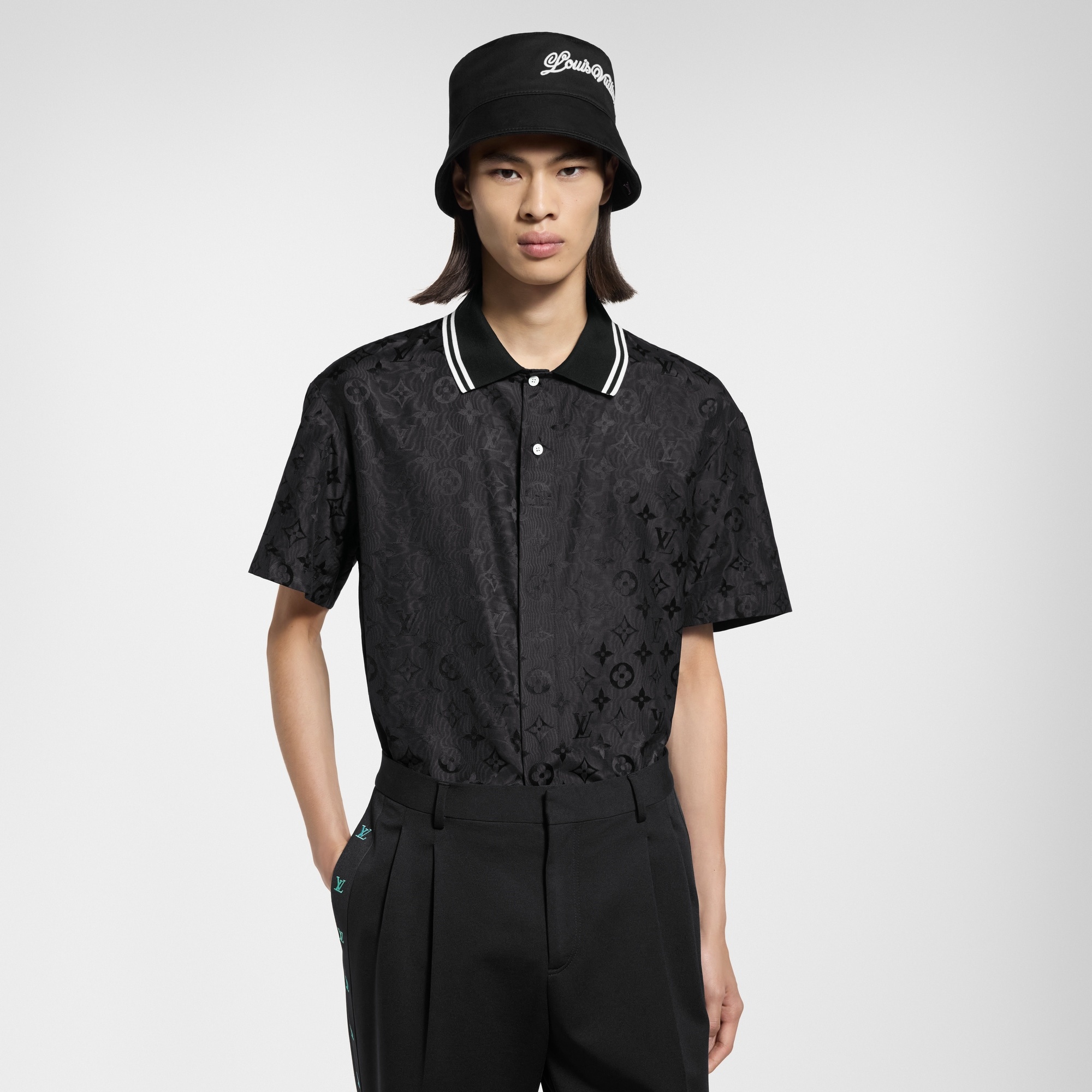 Monogram Moire Jacquard Short-Sleeved Silk Shirt - 2