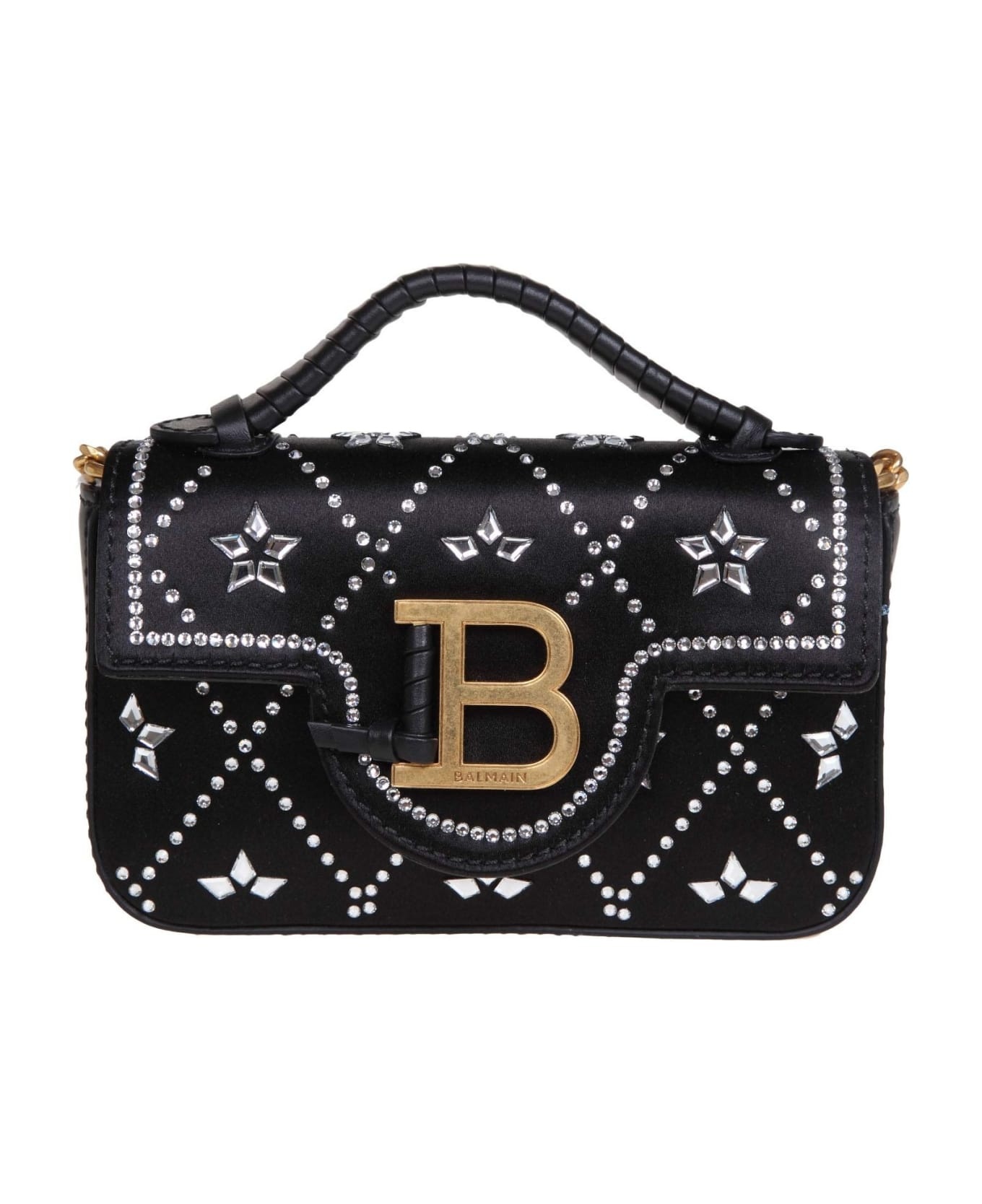 Balmain Buzz Mini Bag In Satin And Leather With Applied Stones - 1