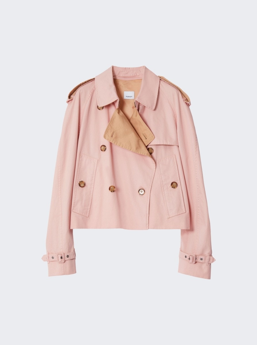 Cotton Gabardine Cropped Trench Coat Sorbet Pink - 1