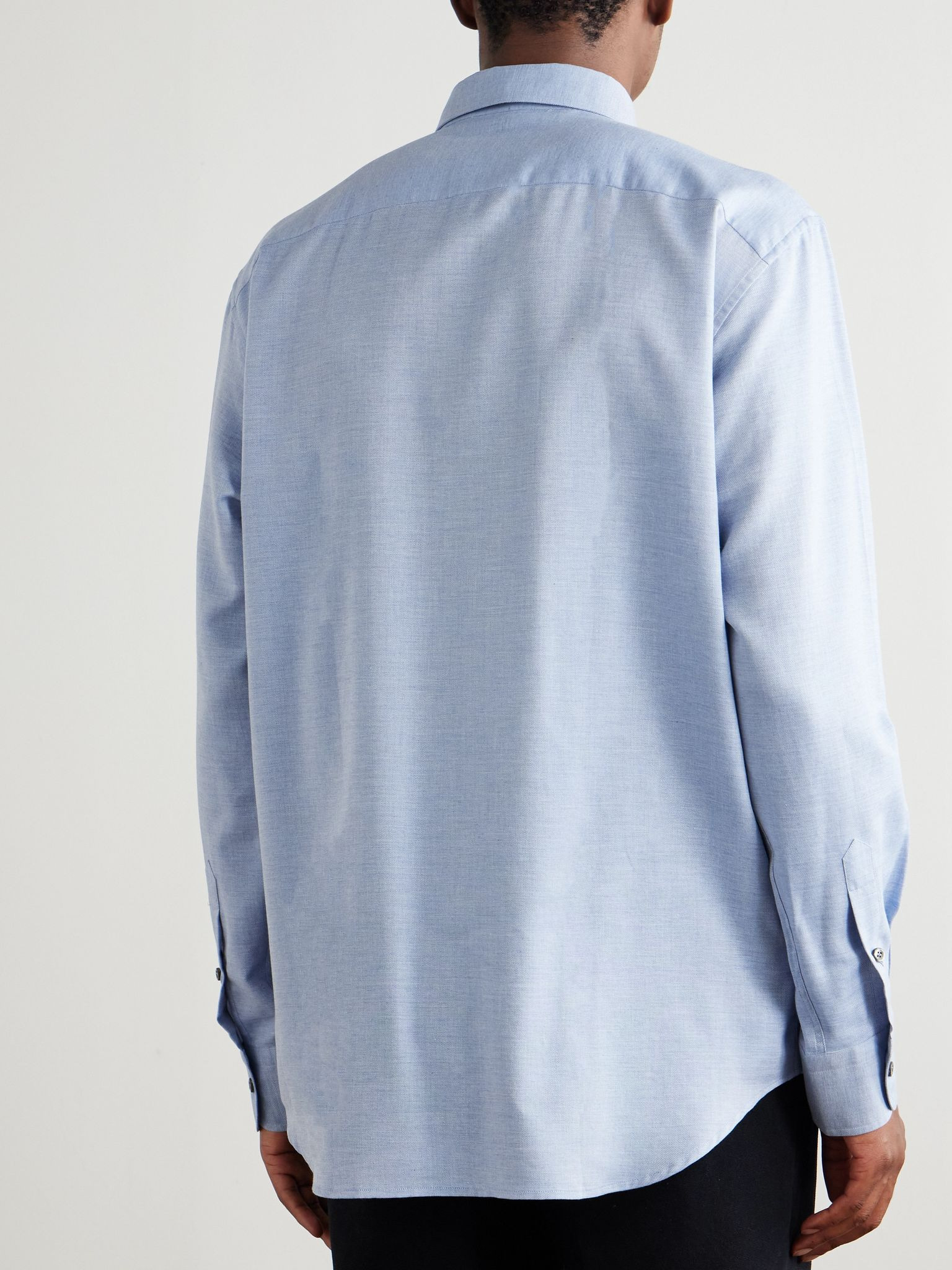 Button-Down Collar Cotton and Cashmere-Blend Twill Shirt Blue - 4
