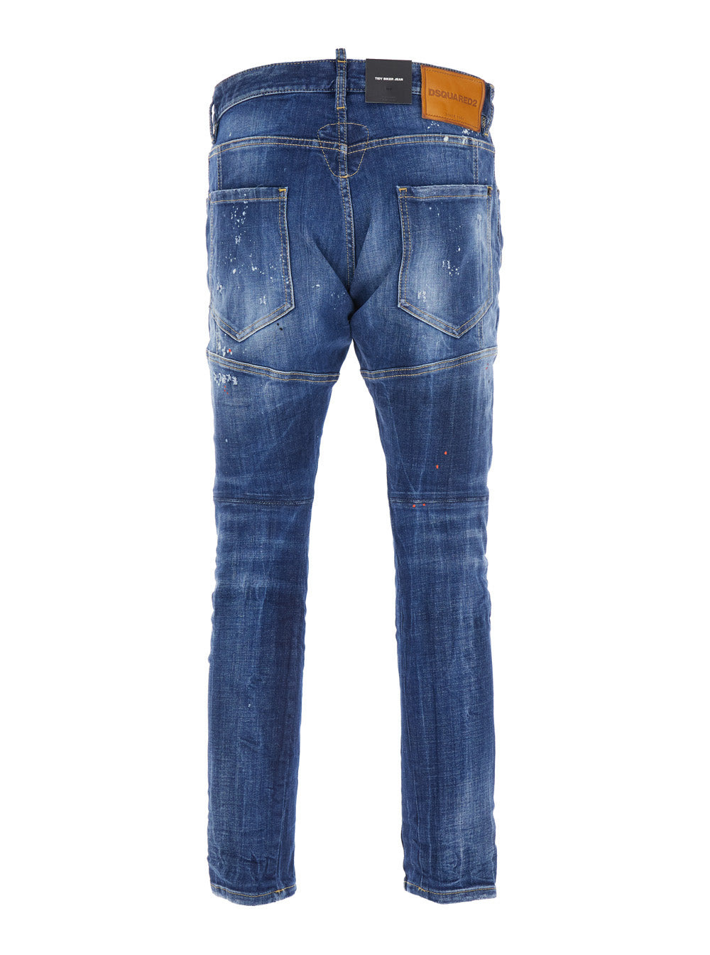 Dsquared2 Men 'Tidy Biker' Blue Jeans With Paint Embellishments And Logo Patch On The Rear In Denim  - 2