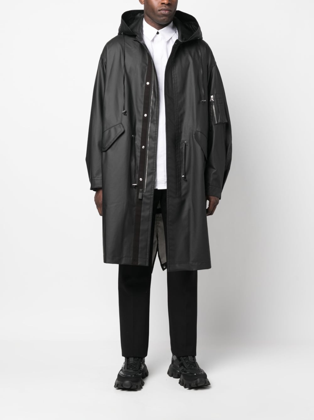 logo-print drawstring parka - 2