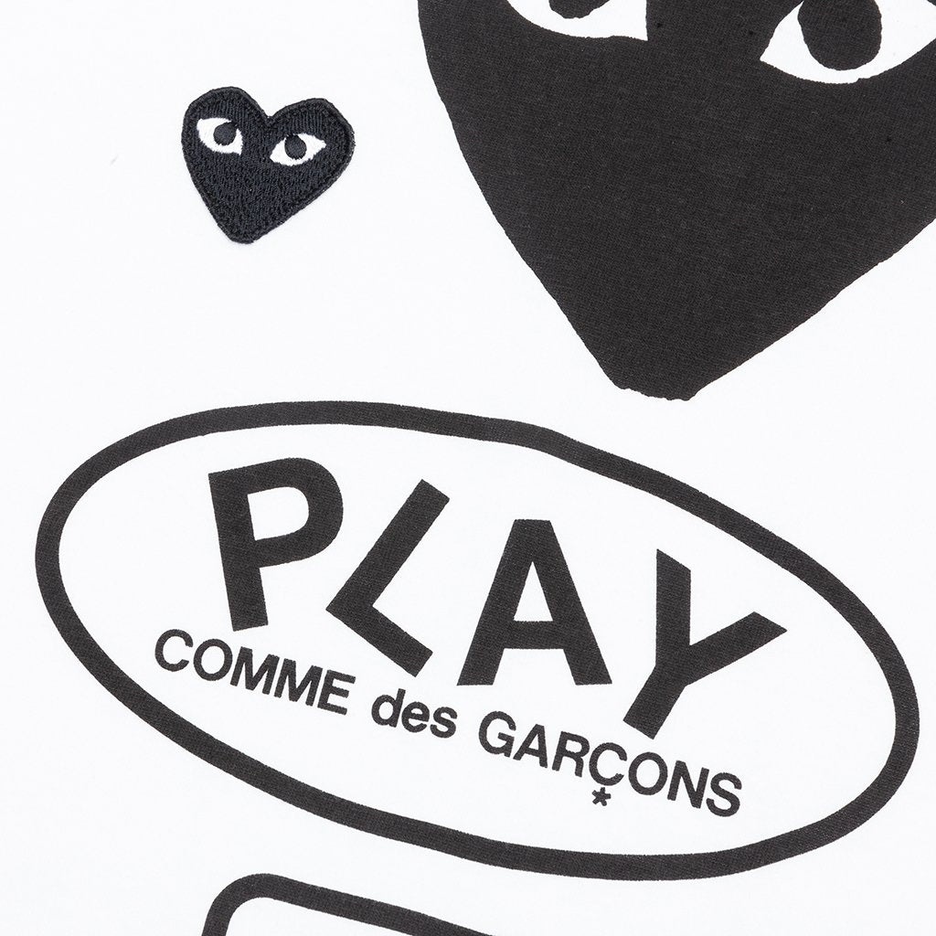 COMME DES GARCONS PLAY BLACK MULTI LOGO L/S T-SHIRT - WHITE - 3