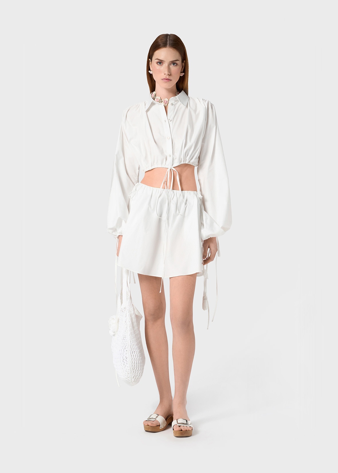 MINI SKIRT IN POPLIN WITH DRAWSTRING - 2