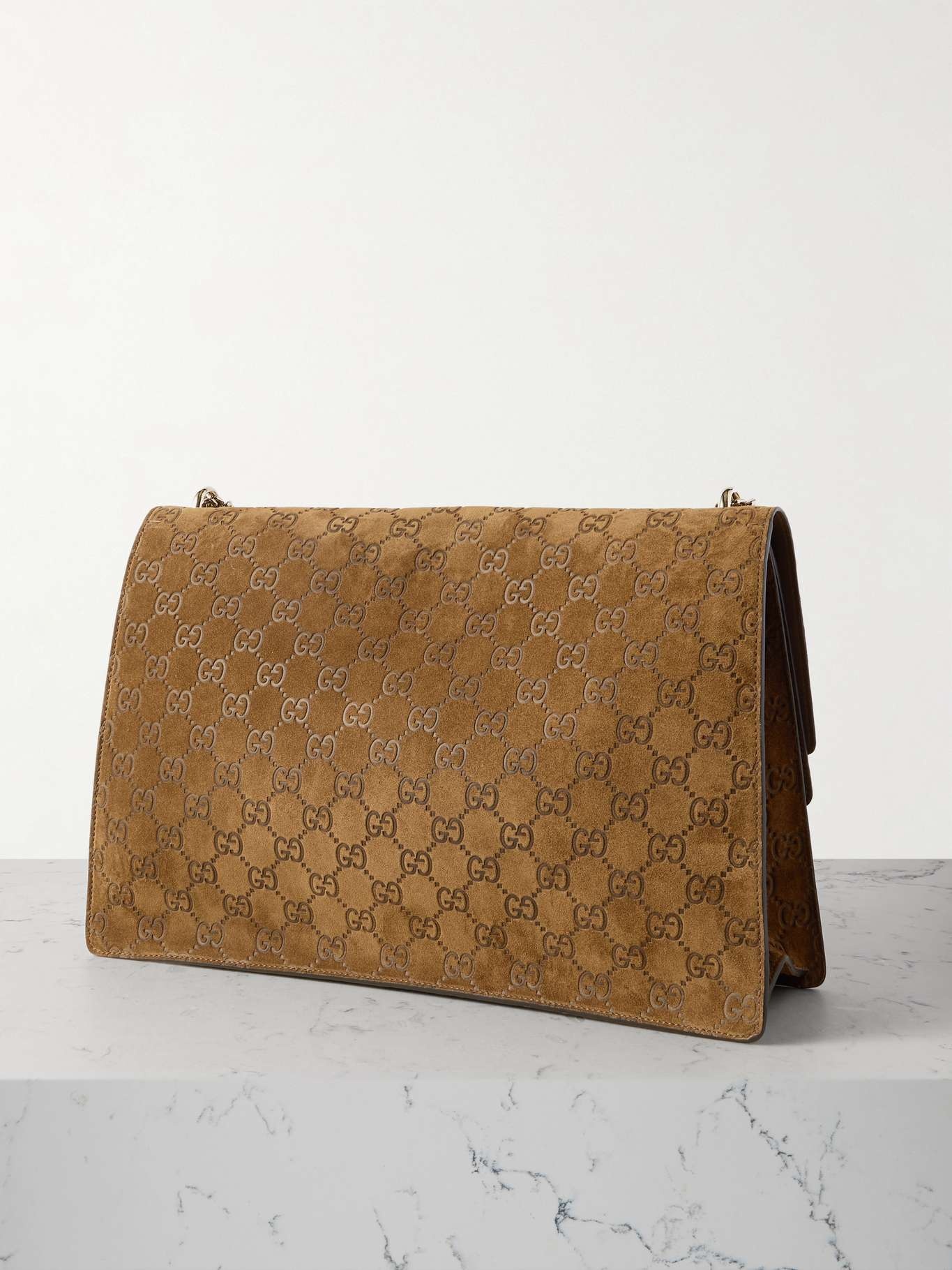 GUCCI Dionysus debossed suede shoulder bag Light brown