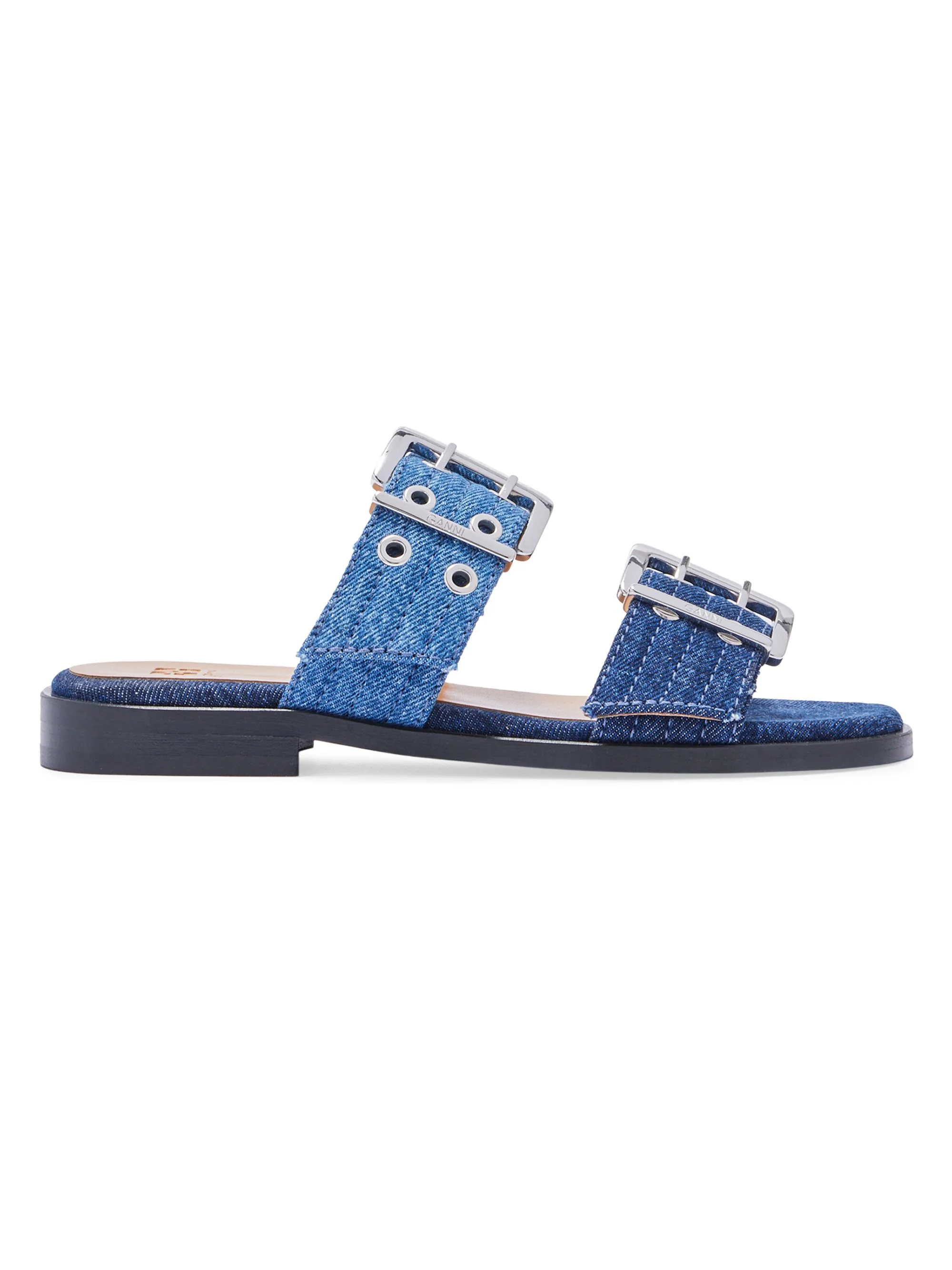 Women's Feminine Buckle-Strap Denim Sandals - Mid Blue Vintage - 1