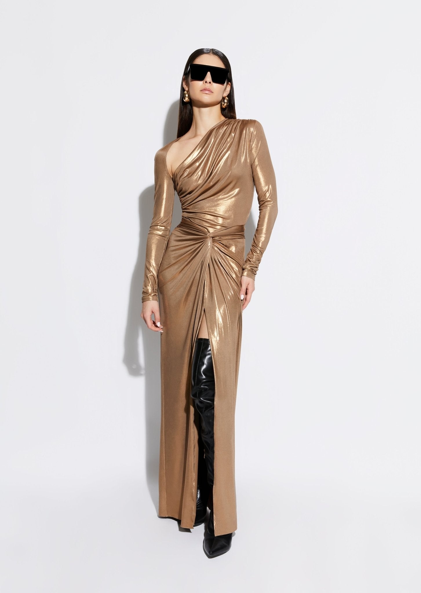 Coated Jersey Asymmetrical Ruched Top - 2