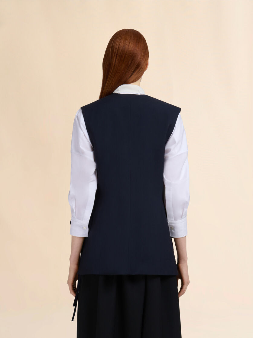 DEEP BLUE WOOL WAISTCOAT WITH SIDE SLITS - 3