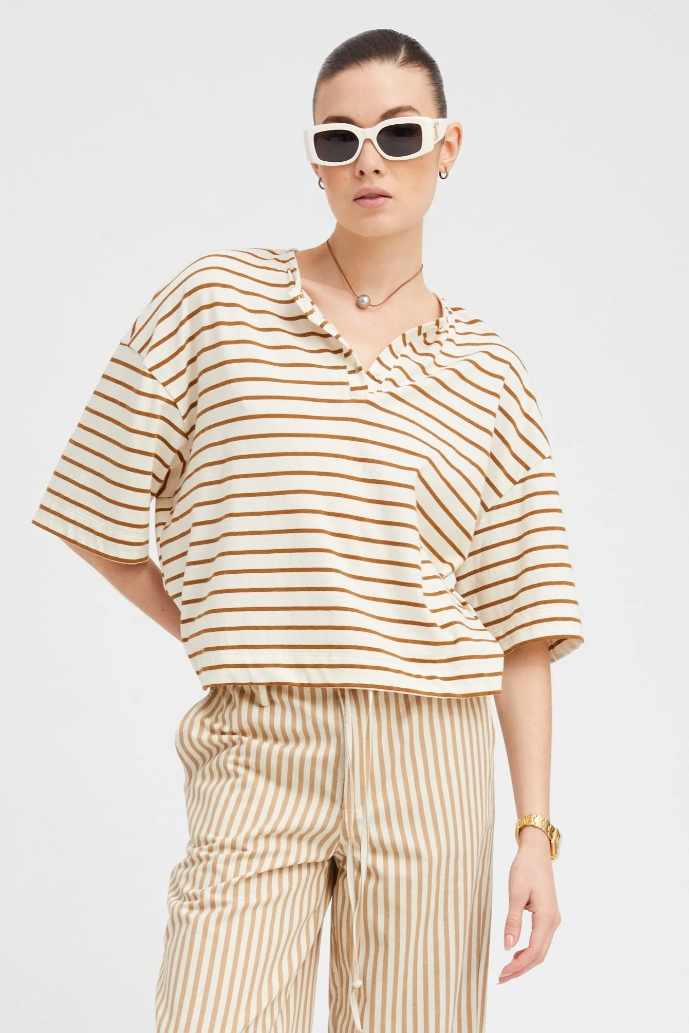 CAMEL STRIPED HENLEY - 1