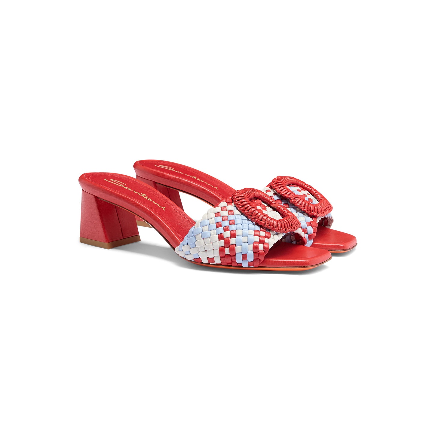 Women's multicolor woven leather mid-heel sandal - 3
