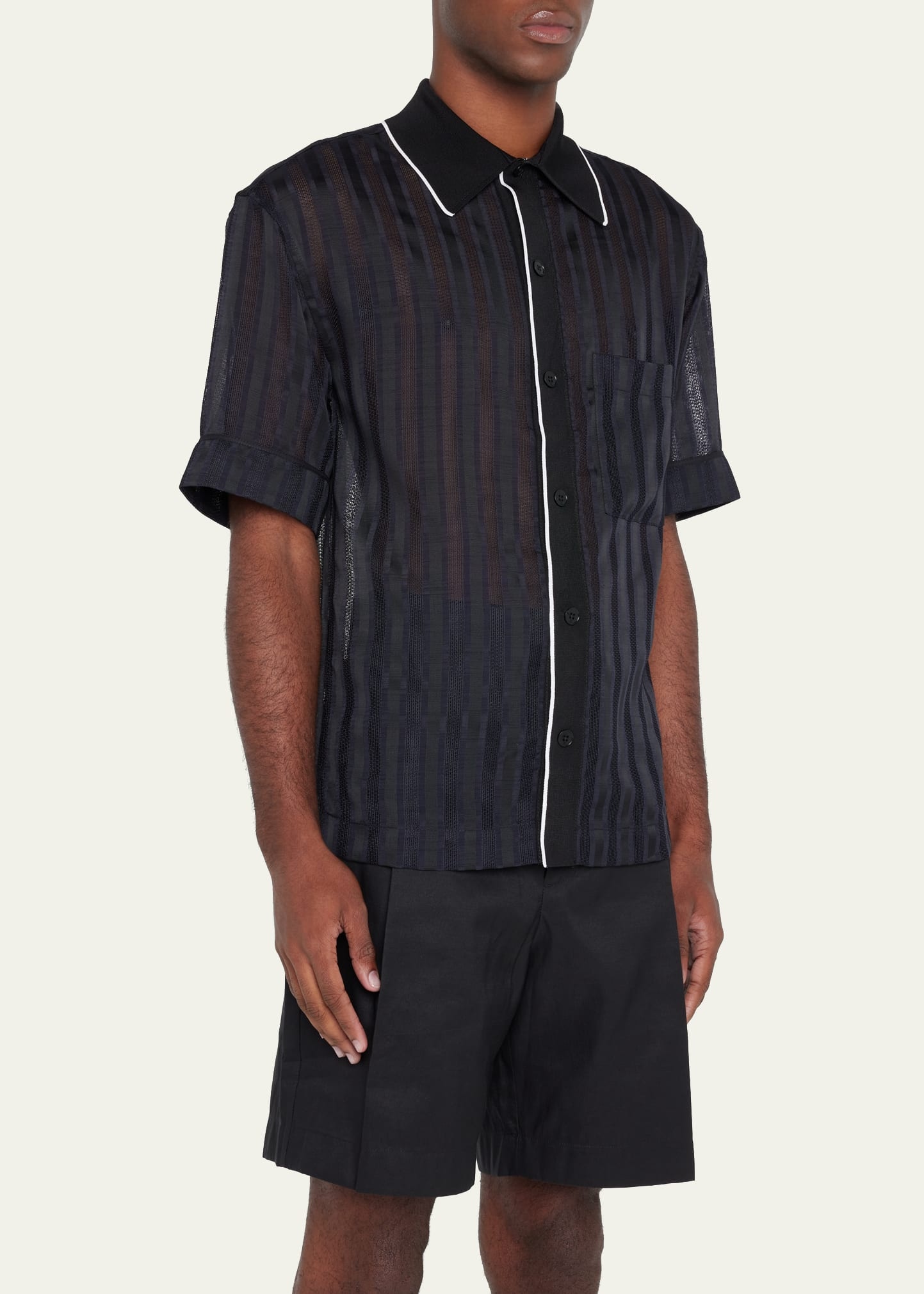 Men's Midnight Mesh Striped Bowling Shirt - 4