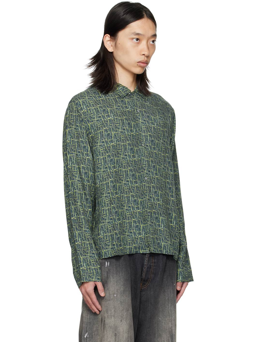 Navy & Green Printed Shirt - 2