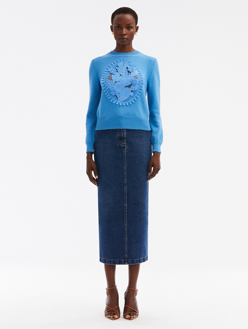 Oscar de la Renta CACTUS EYELET GUIPURE PULLOVER outlook