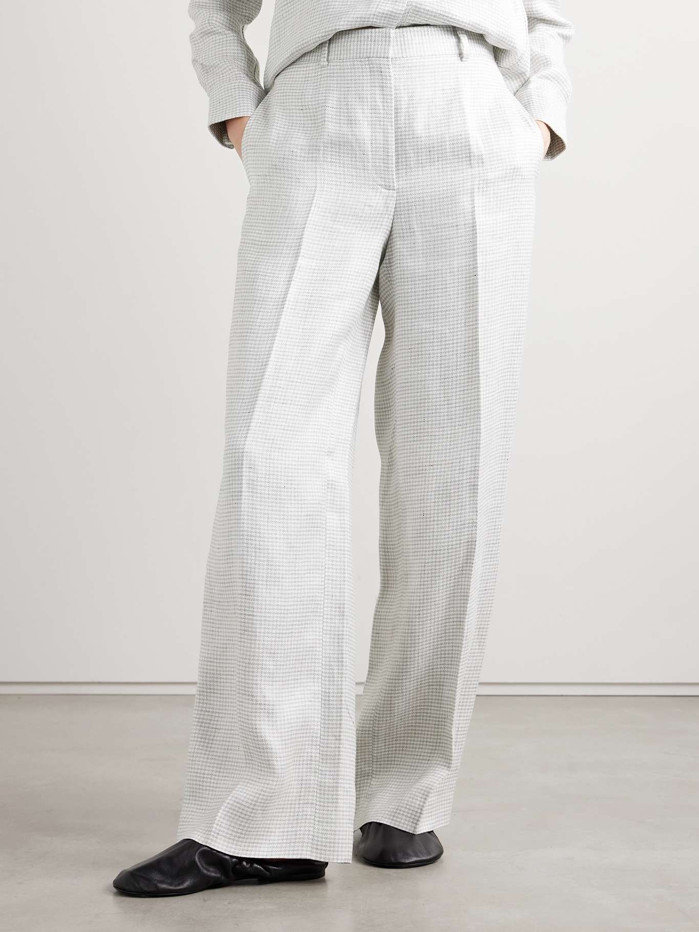 Houndstooth linen-blend wide-leg pants Light gray - 3