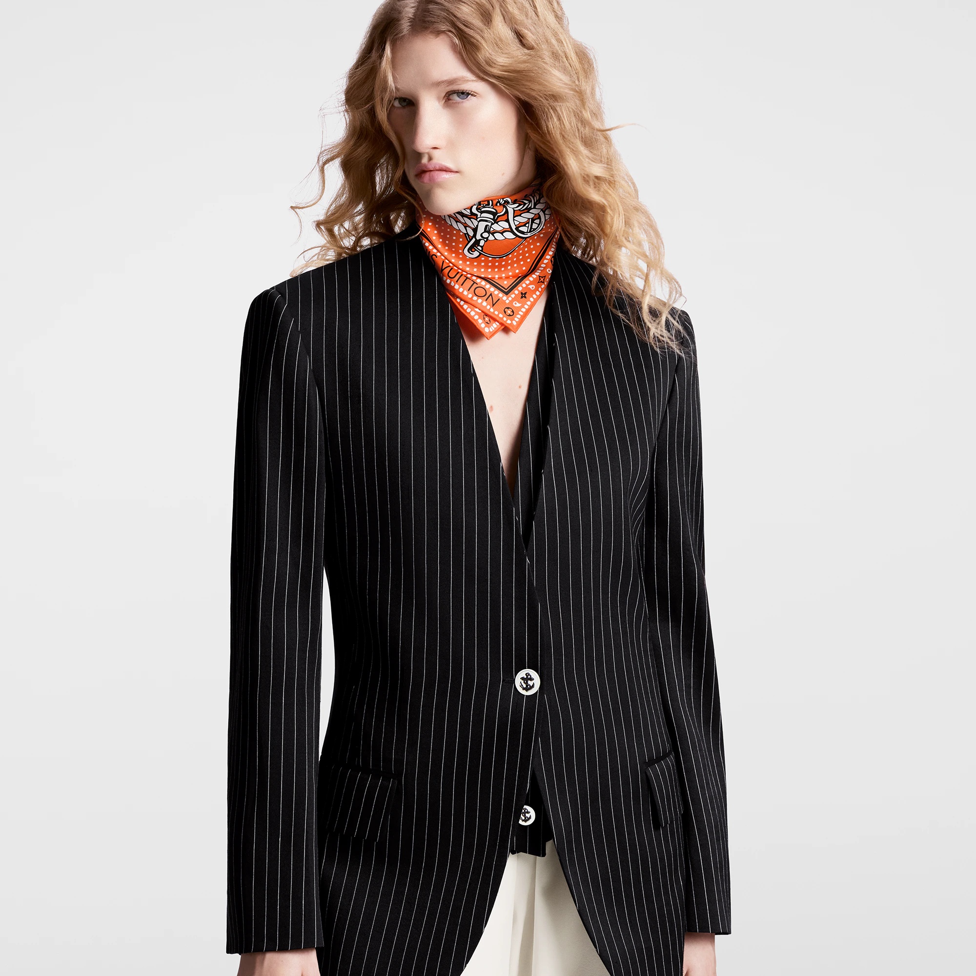 Nautical Pinstripe Collarless Blazer - 4